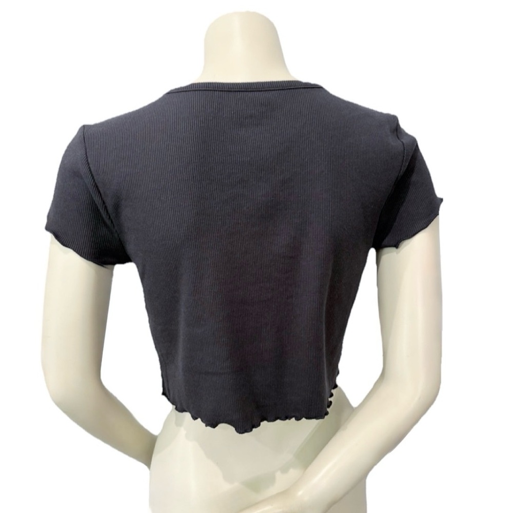 Arizona Jean Co Juniors XL Gray Ribbed Crop Top Butterfly Embroidered Stretch - Picture 2 of 7